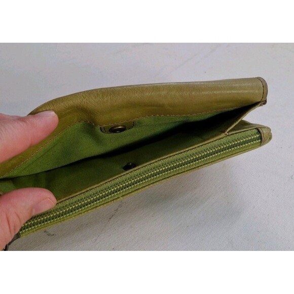Vintage Fossil Green Leather Wallet Button/Zipper Closure Coin and Card Holder - Picture 5 of 7